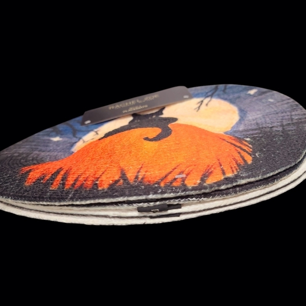 Set of 4 15" BLACK CAT Halloween MOON Stars PUmpkin Placemats By Rachel Zoe New - Picture 3 of 4